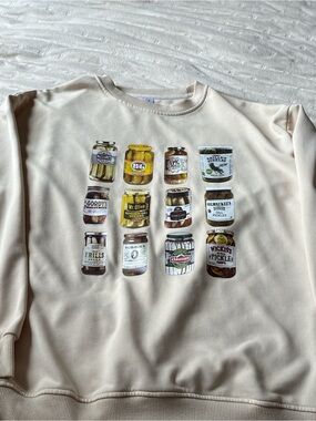 Crewneck Sweatshirt with Pickle Jar Graphic - Cream